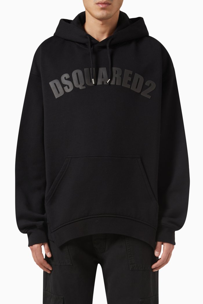 Logo Print Hoodie in Cotton, Black
