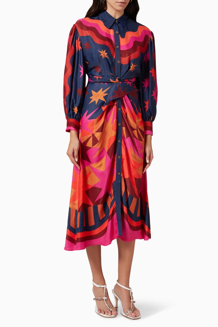 

Graphic Scarves Midi Dress in Viscose, Multicolour