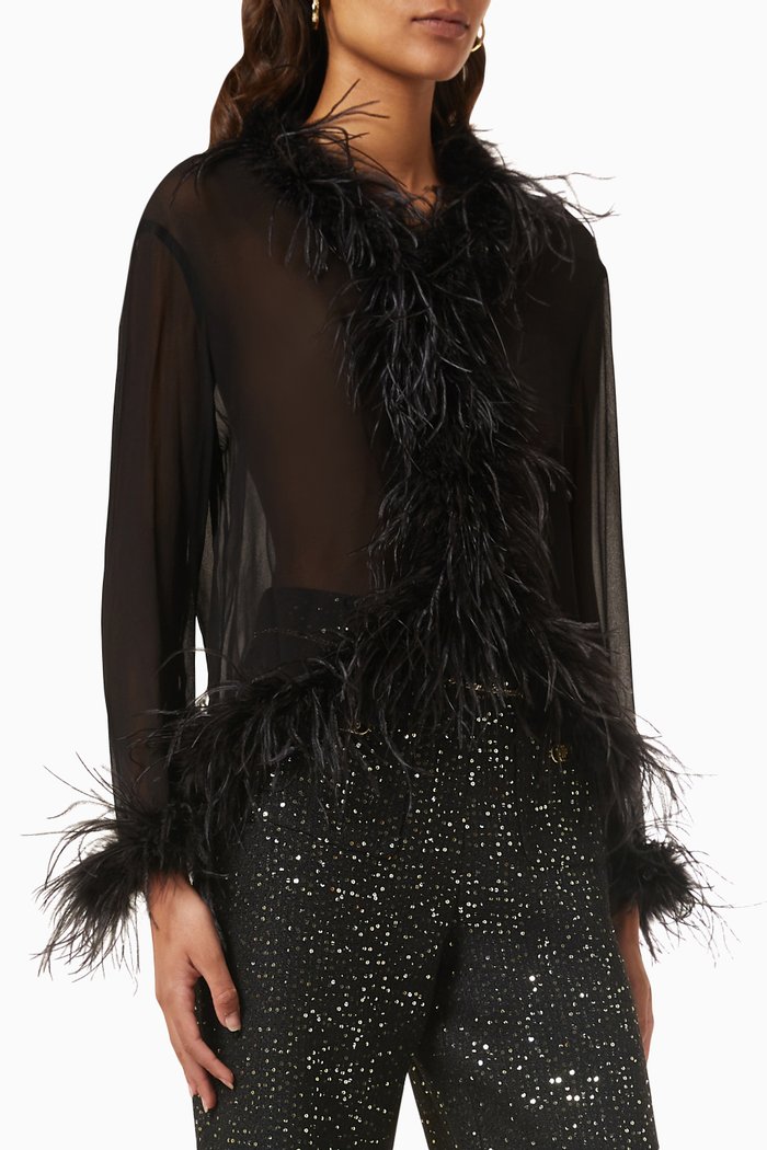 

Ciplume Feather-trim Shirt in Voile, Black