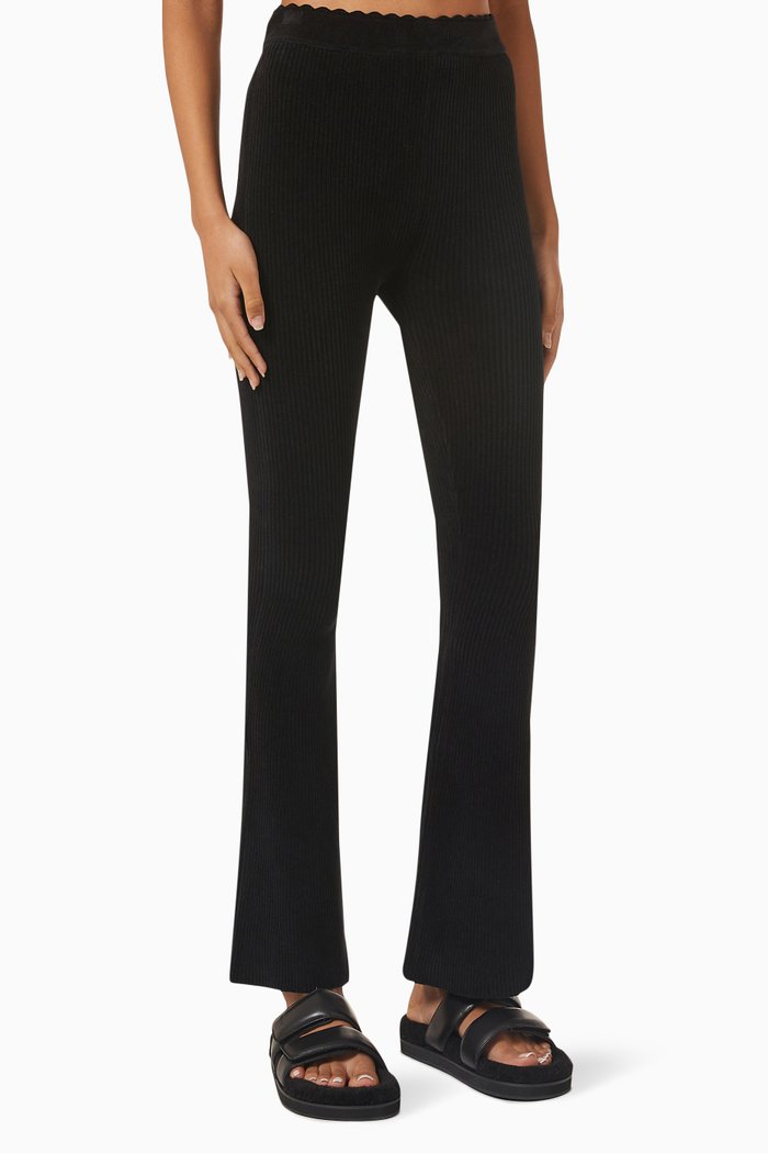 Flared-leg Pants in Velour, Black