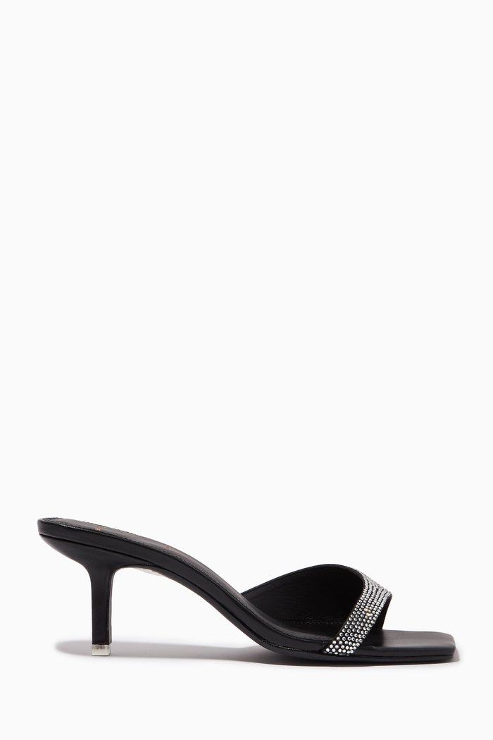 

Madison 70 Mules in Satin & Leather, Black