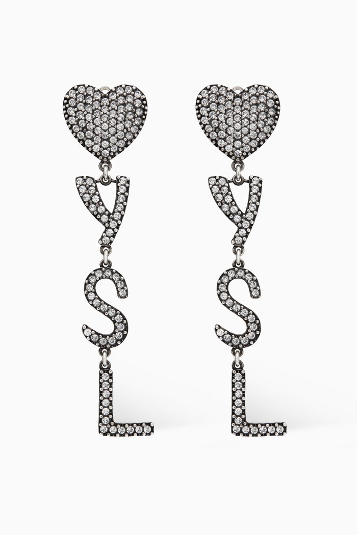 

Opyum YSL Heart Earrings in Metal & Crystal, Silver