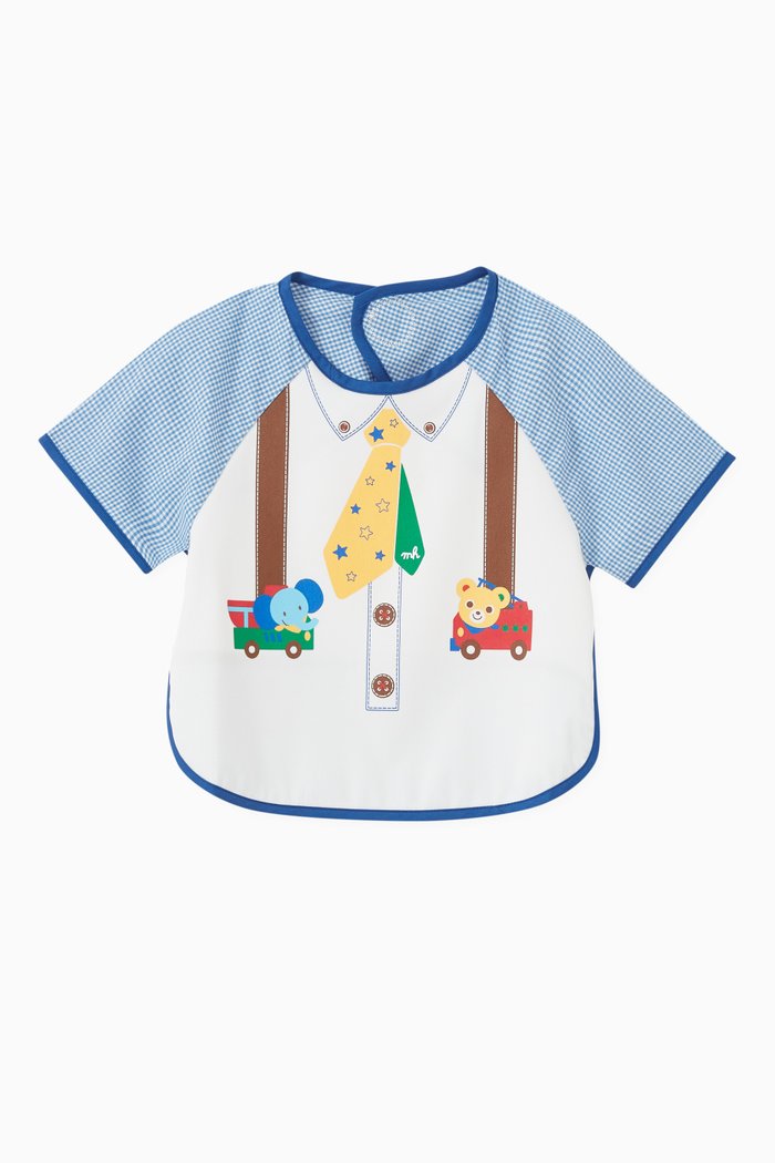 

Graphic Print Sleeved Apron in Fabric, Blue
