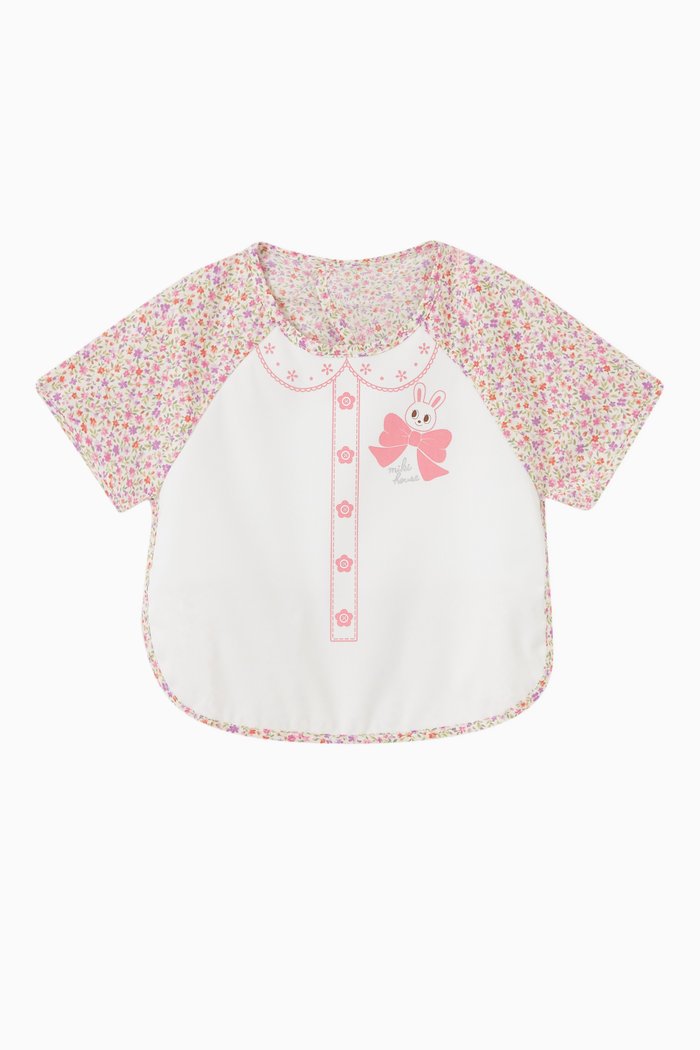 

Floral Print Sleeved Apron in Fabric, Pink