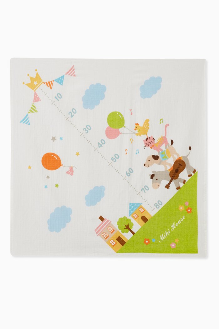 Gauze Printed Bath Towel in Cotton, White