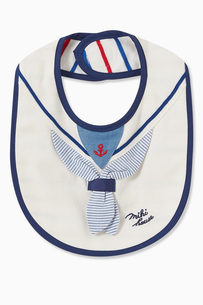 

Bow Tie Embroidered Bib in Cotton, White