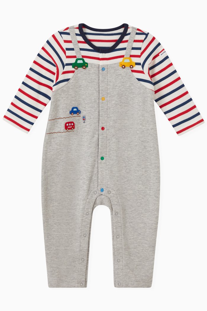 

Car Embroidered Romper in Pure Cotton, Grey