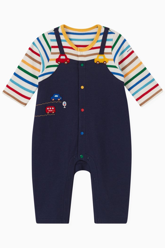 

Car Embroidered Romper in Cotton, Blue