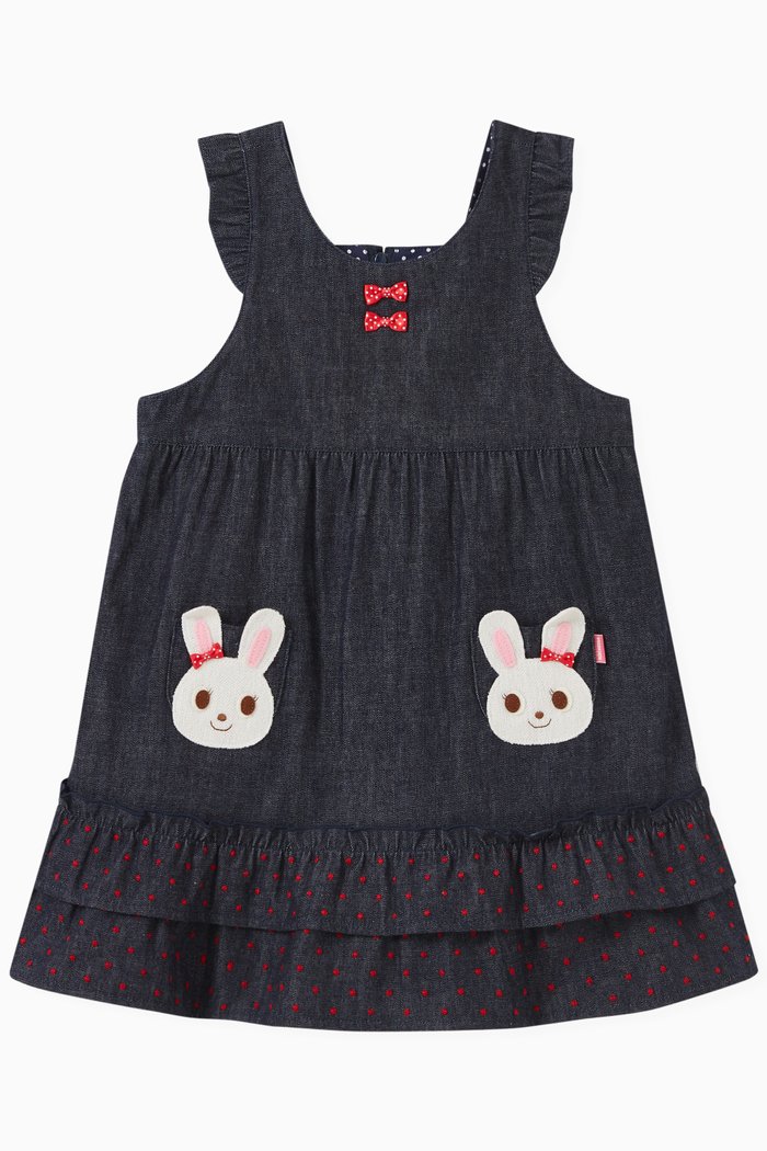 

Twin Bunnies Embroidered Dress in Cotton, Blue