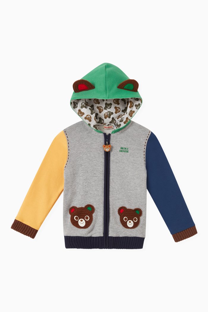 

Bear Embroidered Hoodie in Cotton, Multicolour