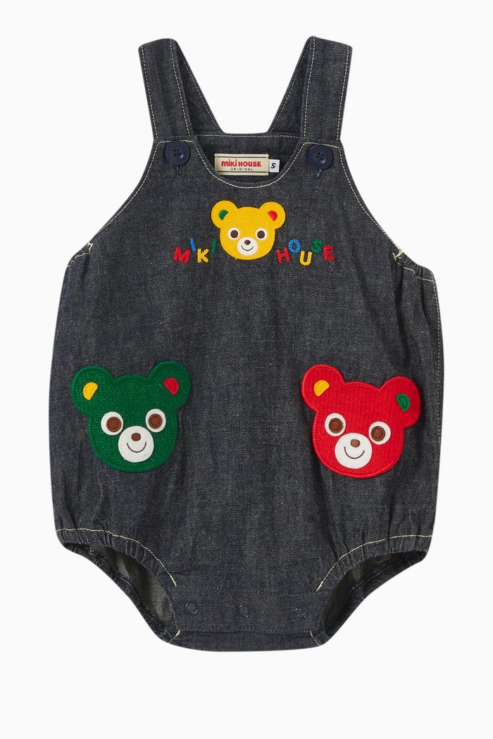 

Bear Motif Romper in Cotton, Blue