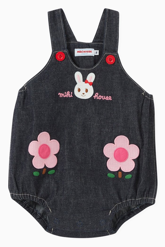 

Bunny & Flowers Motif Romper in Cotton, Blue