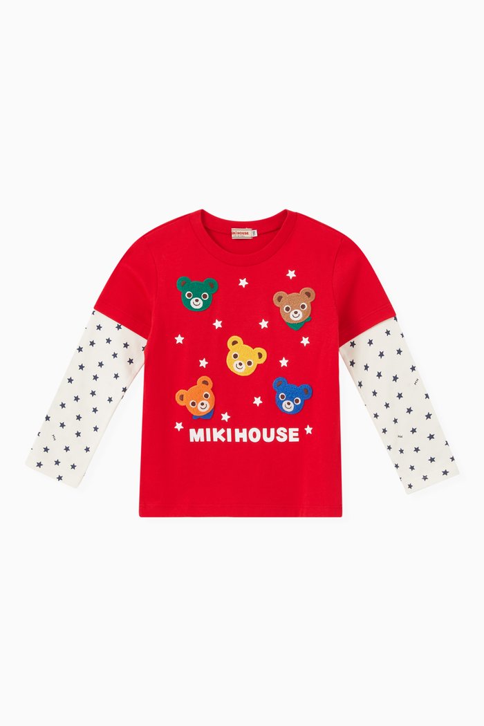 

Bear Patched T-shirt in Cotton-blend, Red