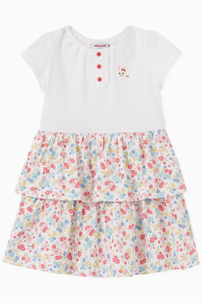 

Usako Floral-print Tiered Dress in Cotton-jersey, White
