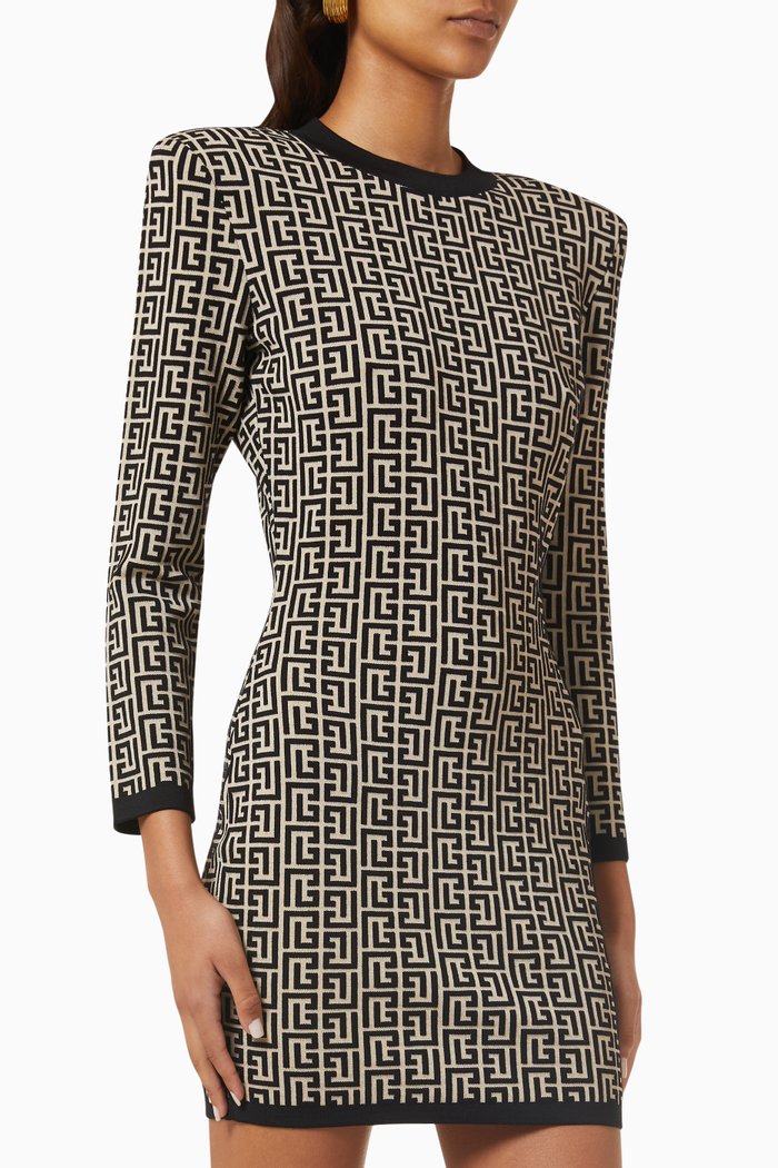 

Monogram-knit Mini Dress in Wool-blend, Black