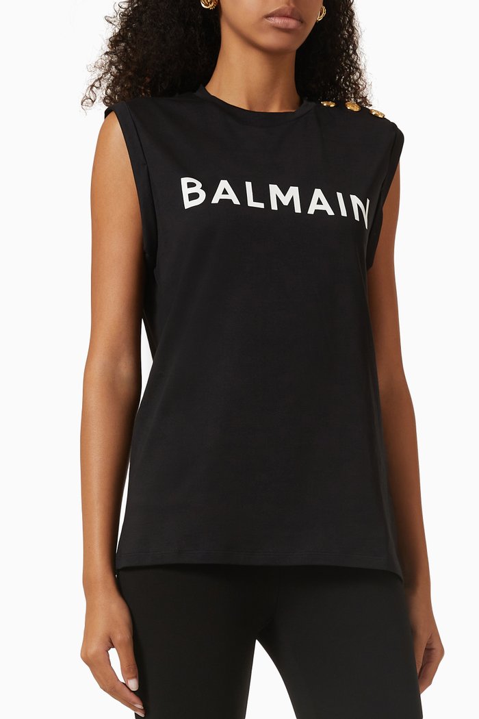 Button Logo Top in Jersey, Black