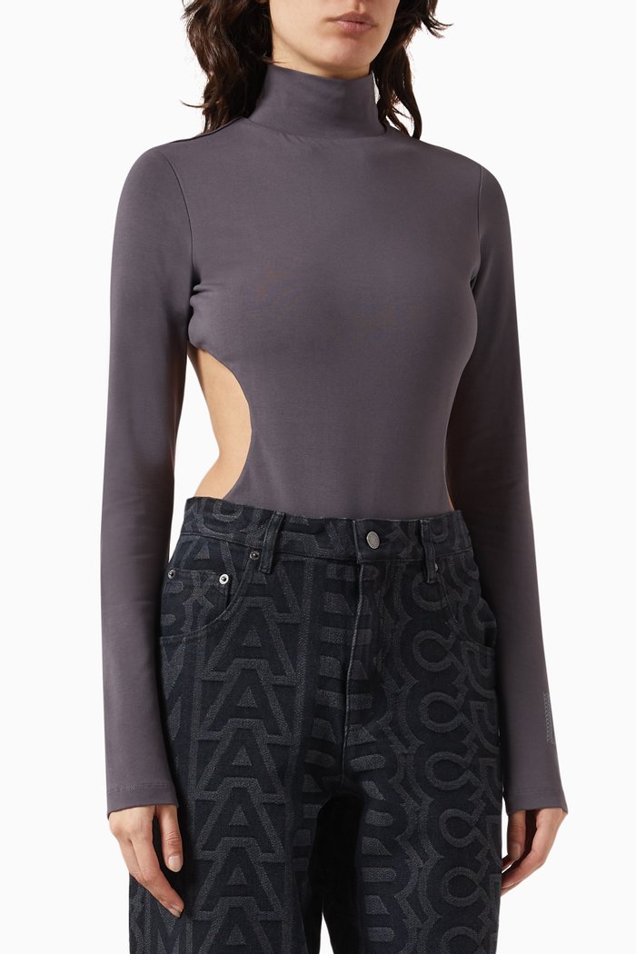 

Cut-out Bodysuit in Stretch Cotton-jersey, Grey