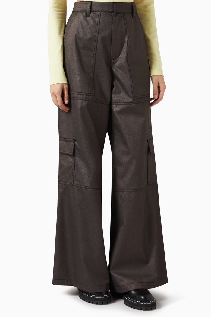 

Wide-leg Cargo Pants in Wool-blend, Black