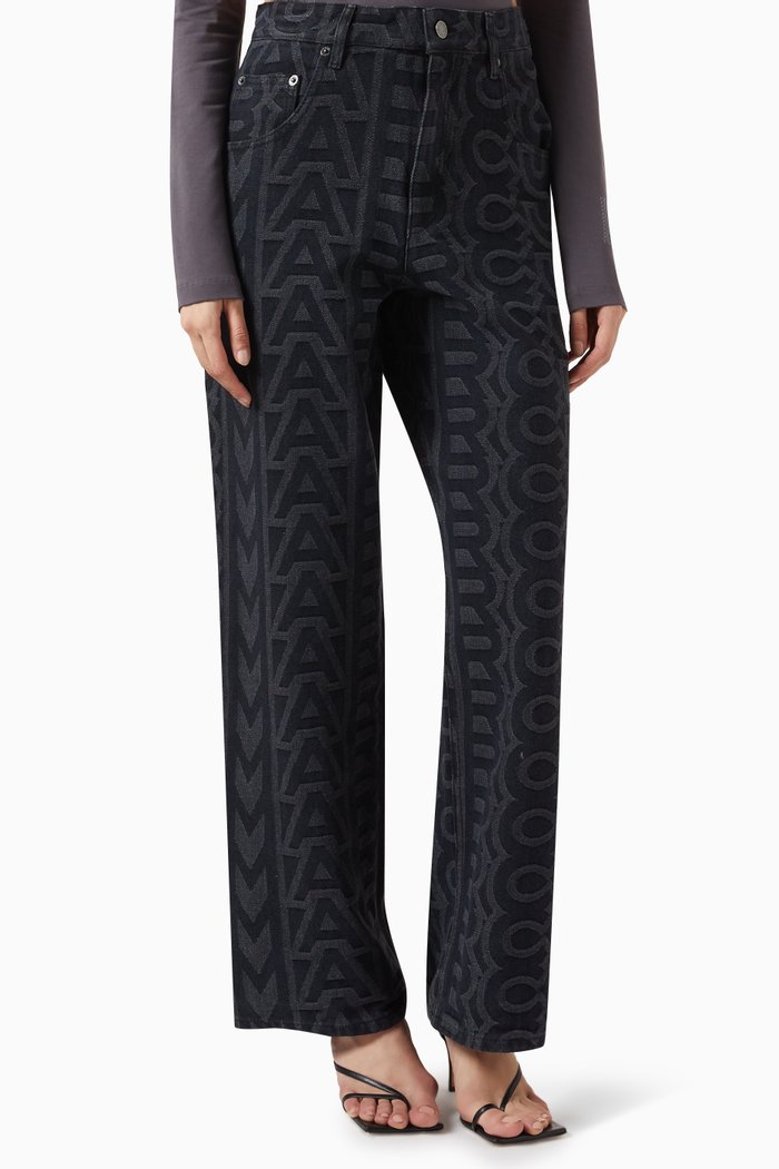 

The Monogram Wide-leg Jeans, Black