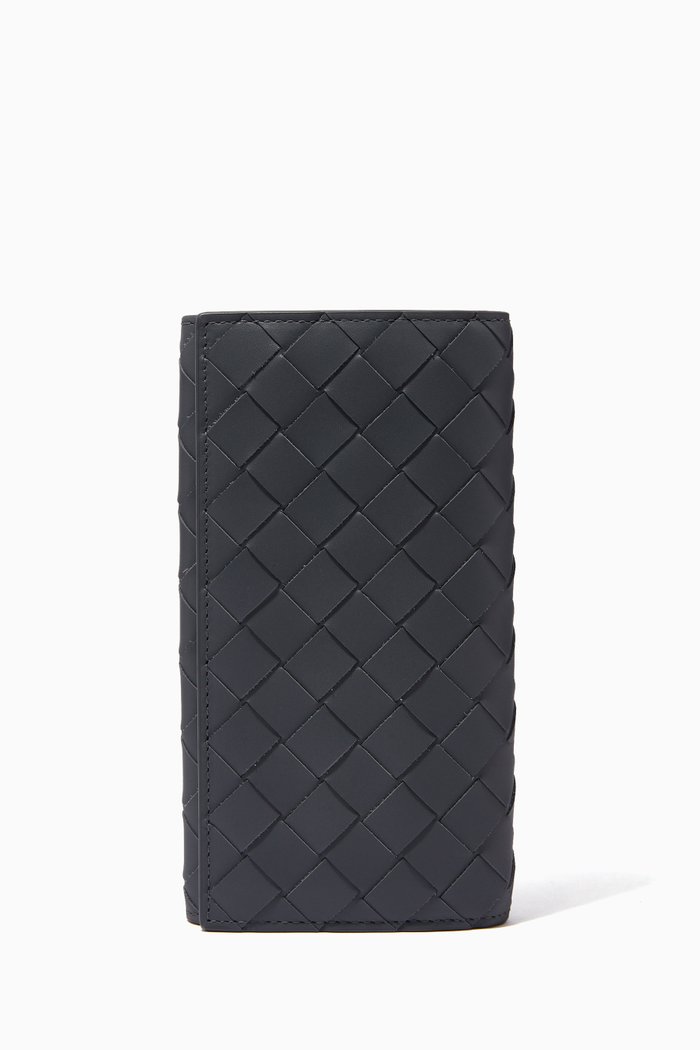 

Continental Wallet in Intrecciato Leather, Grey