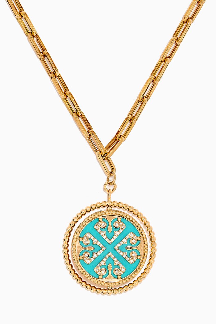 

Large Lace Link Turquoise Necklace in 18kt Gold, Yellow
