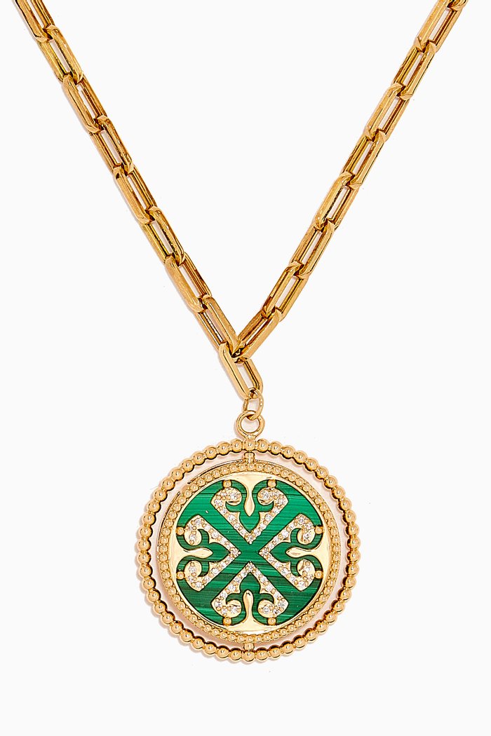 Large Lace Link Malachite Necklace in 18kt Gold, Yellow