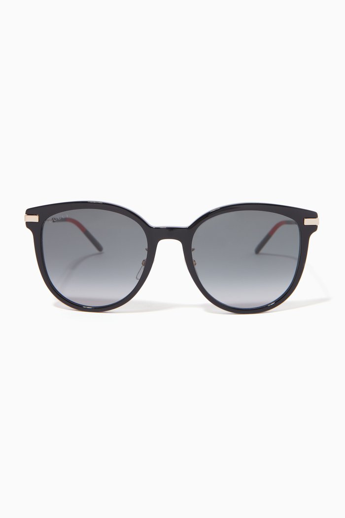 Round Cat Eye Sunglasses in Acetate, Black