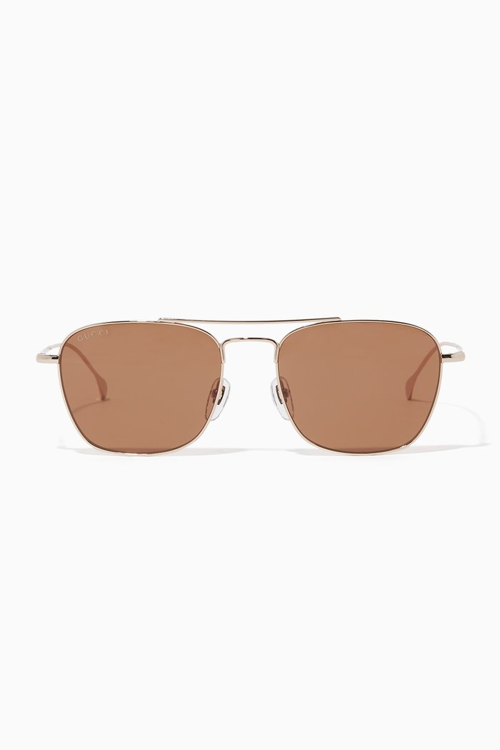 

Squared Aviator Frame Sunglasses in Metal, Gold