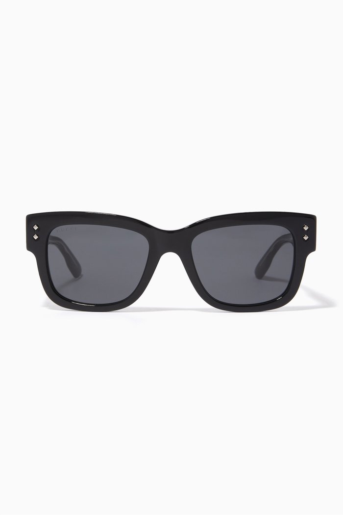 

Rectangular Frame Sunglasses in Acetate, Black