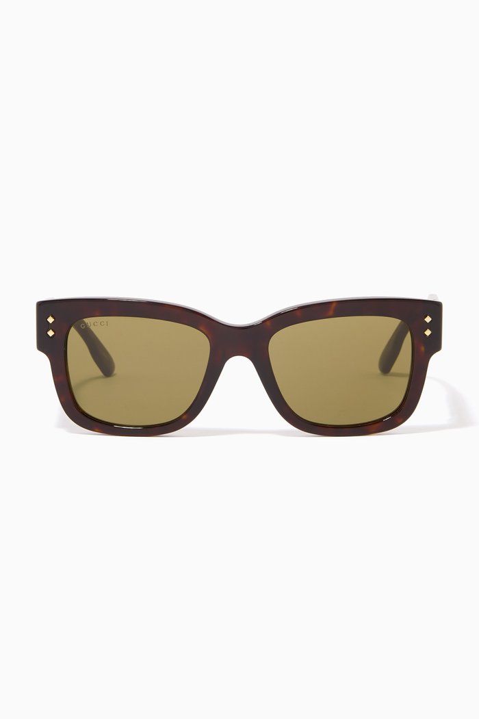 

Rectangular Frame Sunglasses in Acetate, Brown