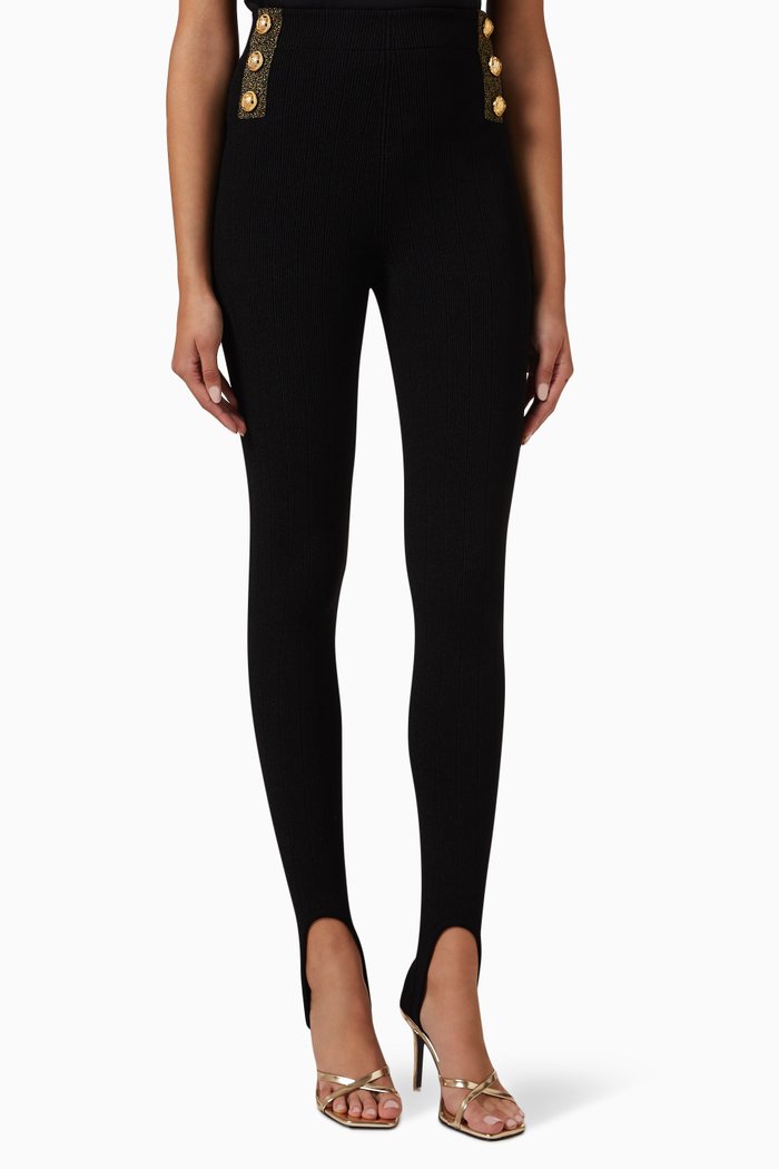 

Button Embellished Leggings in Viscose-blend Knit, Black