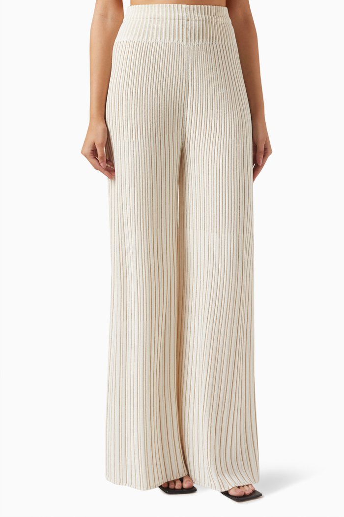 High-waist Wide-leg Pants in Ribbed Knit, White
