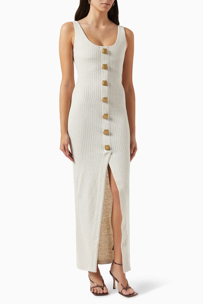 

Buttoned Maxi Dress in Ribbed Jersey, White