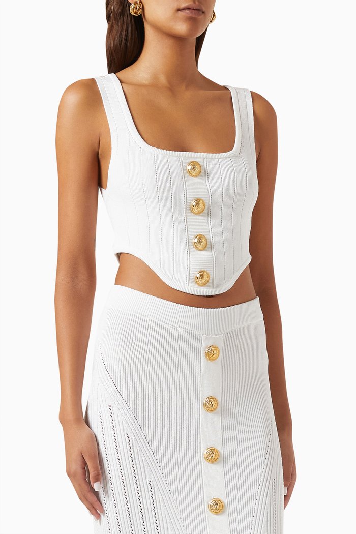 

Buttoned Knitted Corset Top in Viscose, White