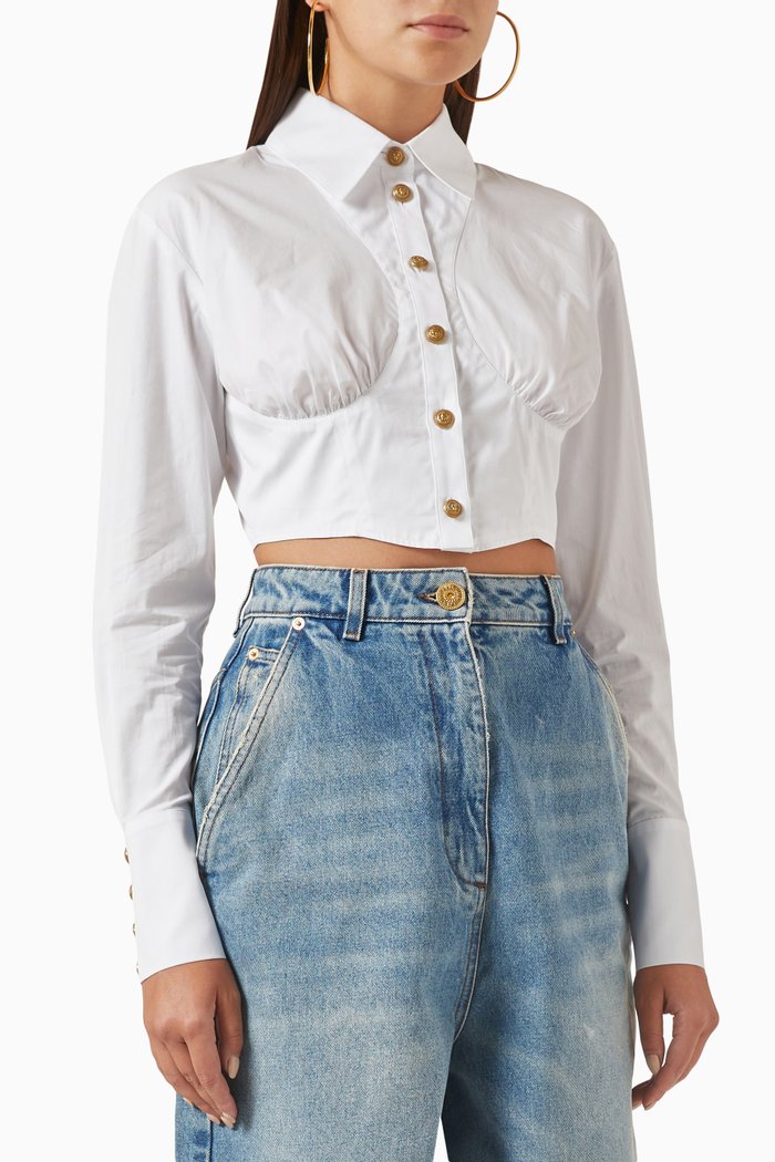Cropped Shirt in Poplin, White