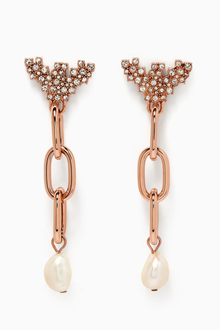

Freshwater Pearl & Crystal Drop Earrings in Stainless Steel, Rose gold