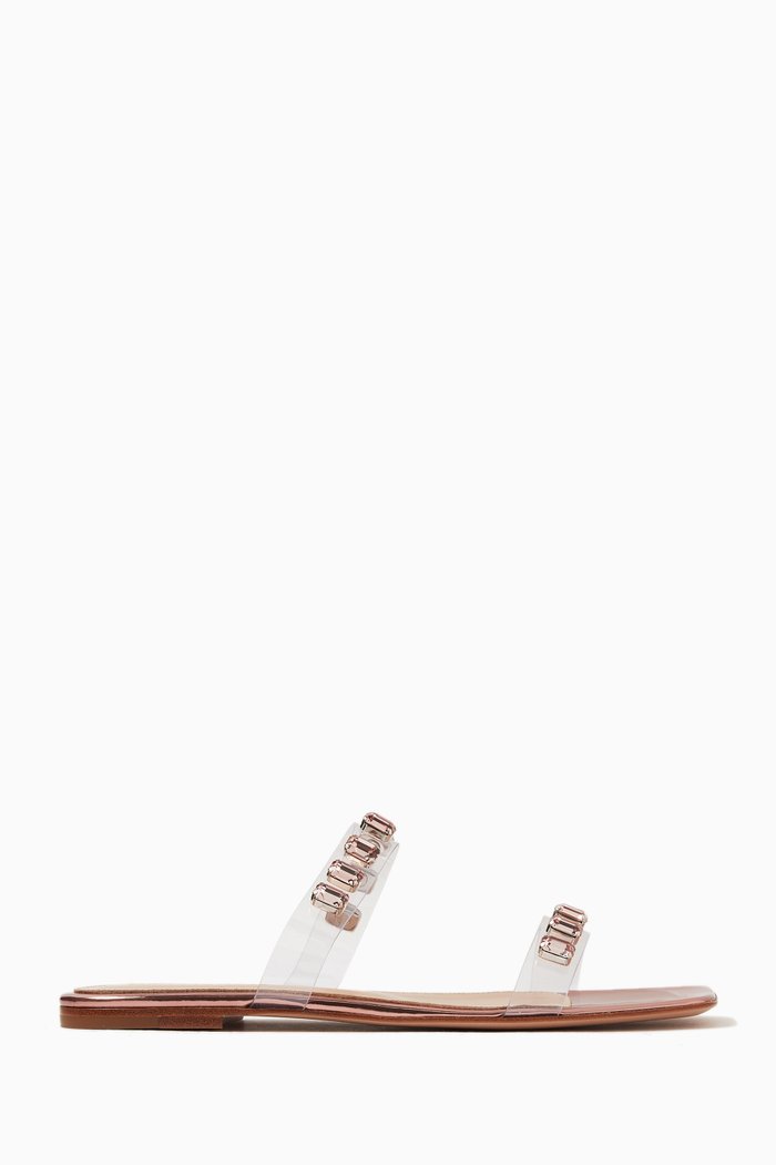 Double Strap Slides in Plexi & Metallic Leather, Neutral