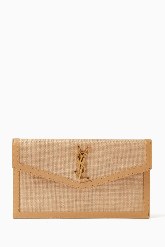 Uptown Pouch in Micro Raffia, Brown