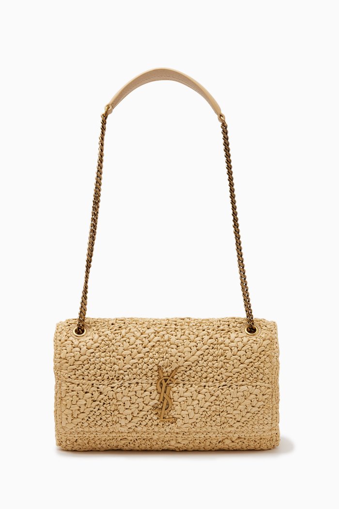 Medium Jamie Bag in "Carré Rive Gauche" Raffia, White