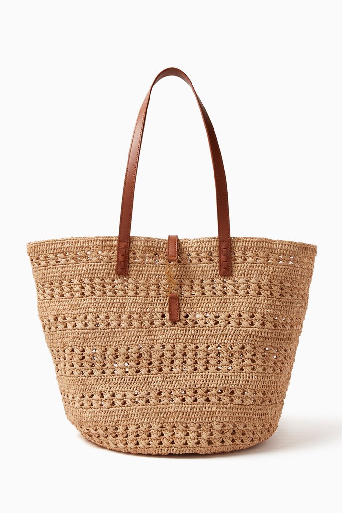 

Panier Medium Bag in Crochet Raffia & Smooth Leather, White