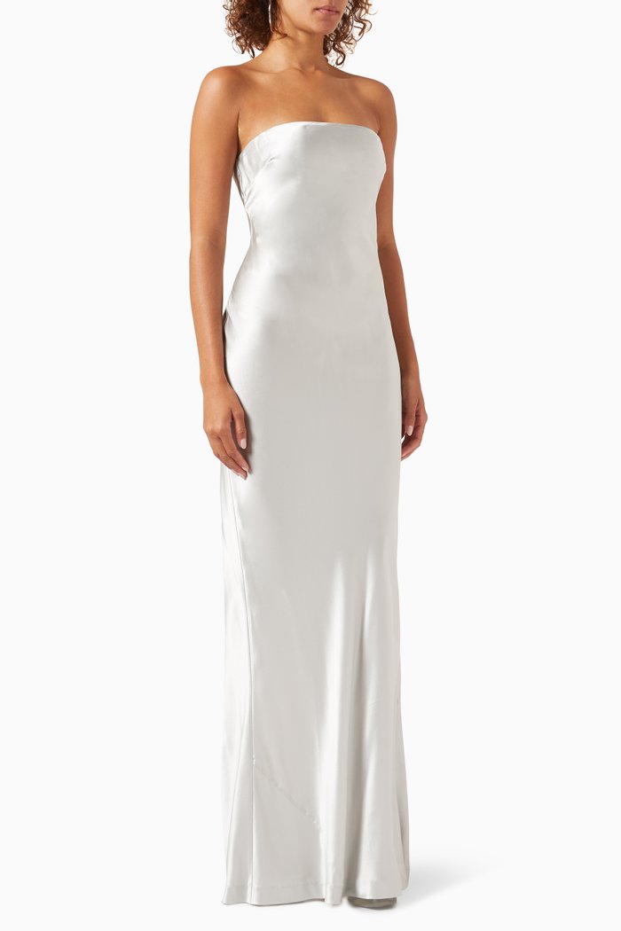 Solene Maxi Dress in Silk, Silver