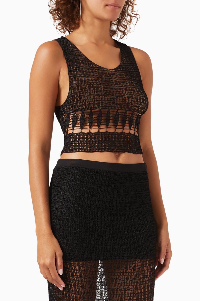 

Amelia Sheer Crop Top in Crochet, Black