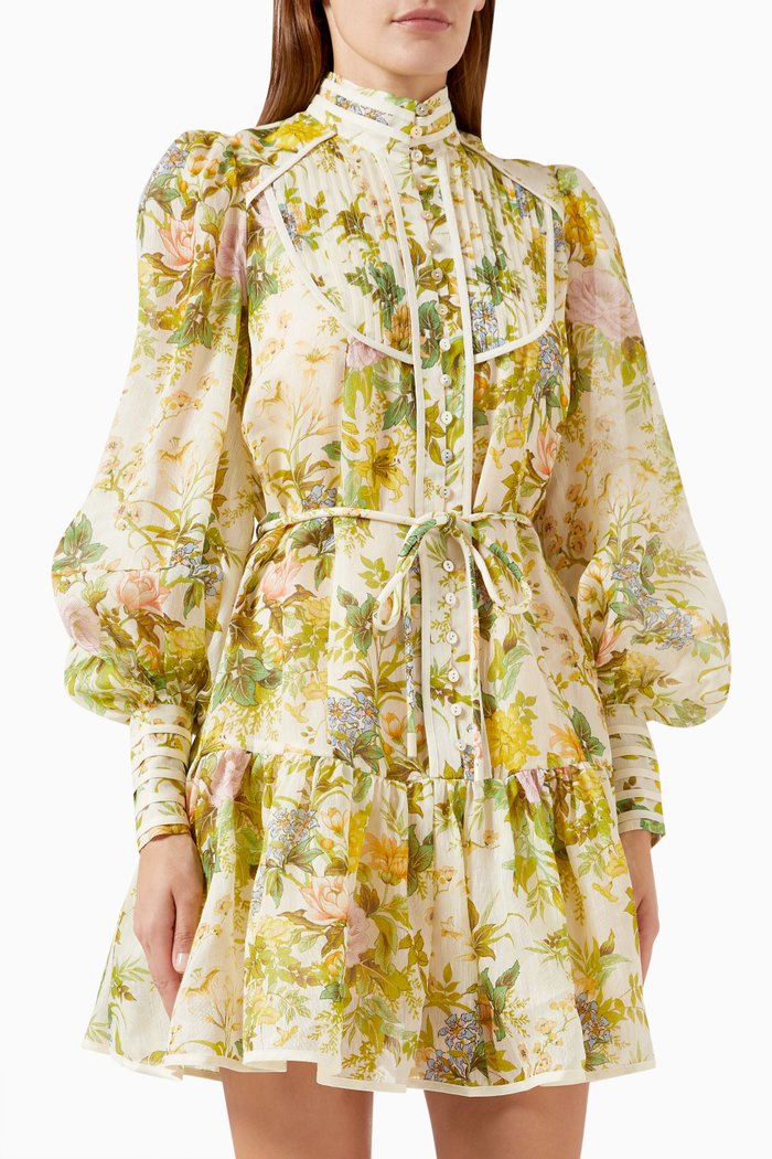 

Eden Flounce Mini Dress in SIlk-linen, Multicolour