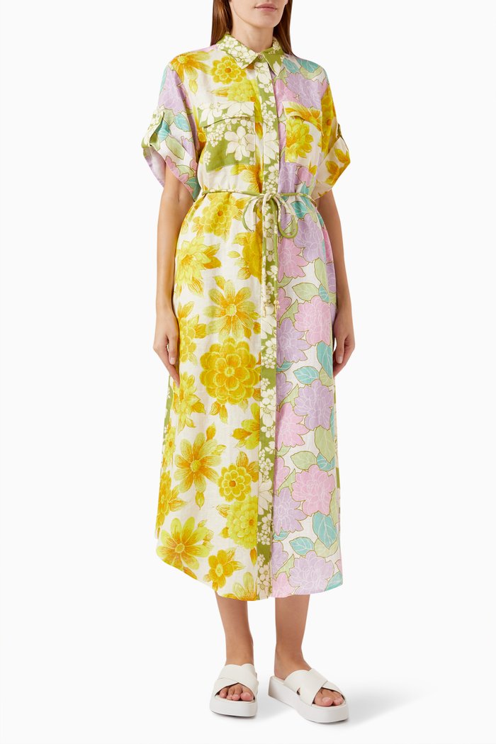 

Elora Patchwork Shirtdress in Linen, Multicolour