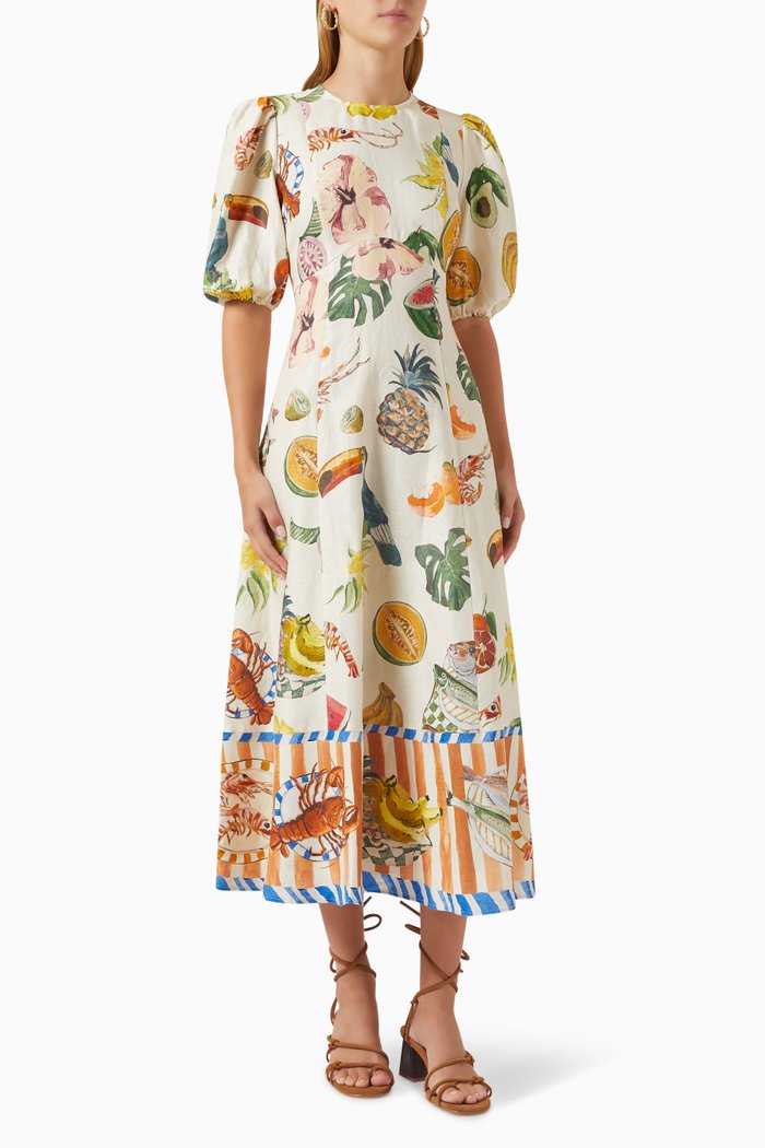 

Theo Midi Dress in Linen-blend, Multicolour