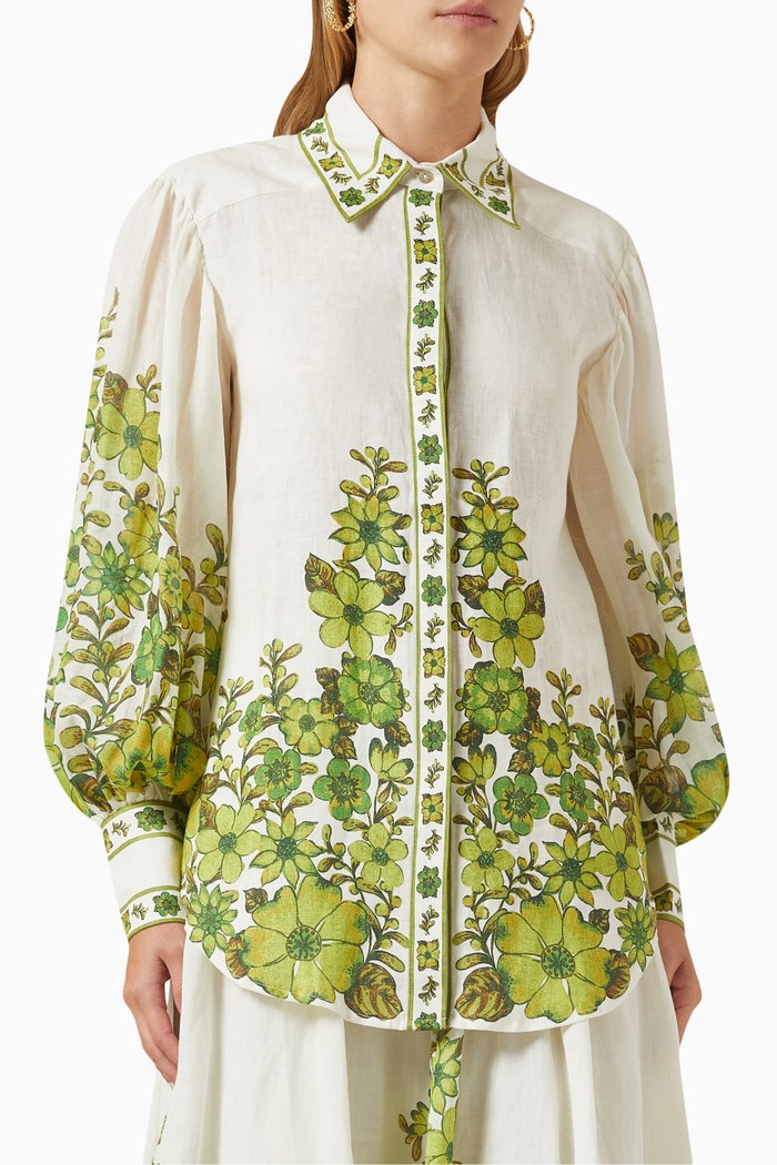 

Wallis Floral-print Shirt in Linen, White