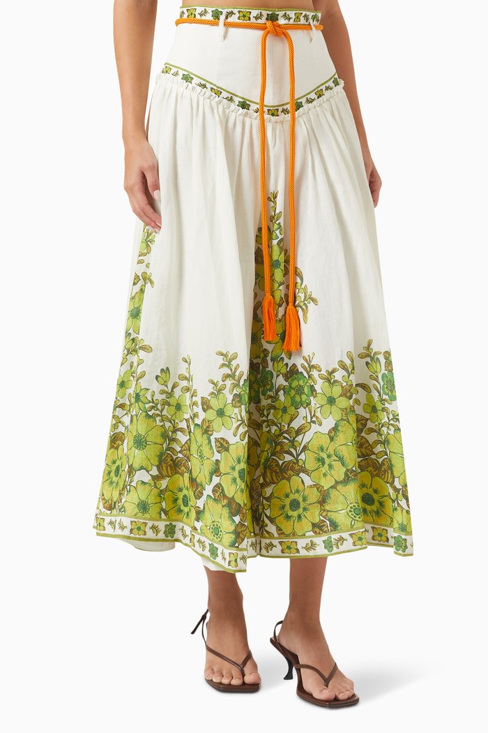 

Wallis Floral-print Midi Skirt in Linen, White