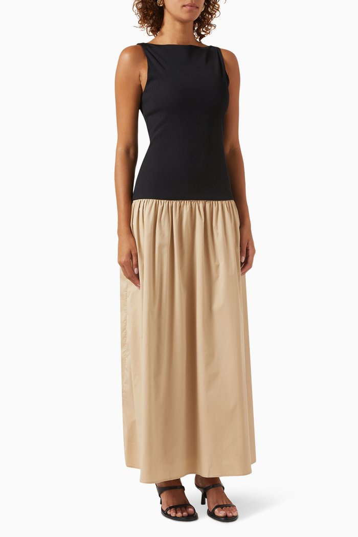 

Juliana Maxi Dress in Poplin and Jersey, Neutral