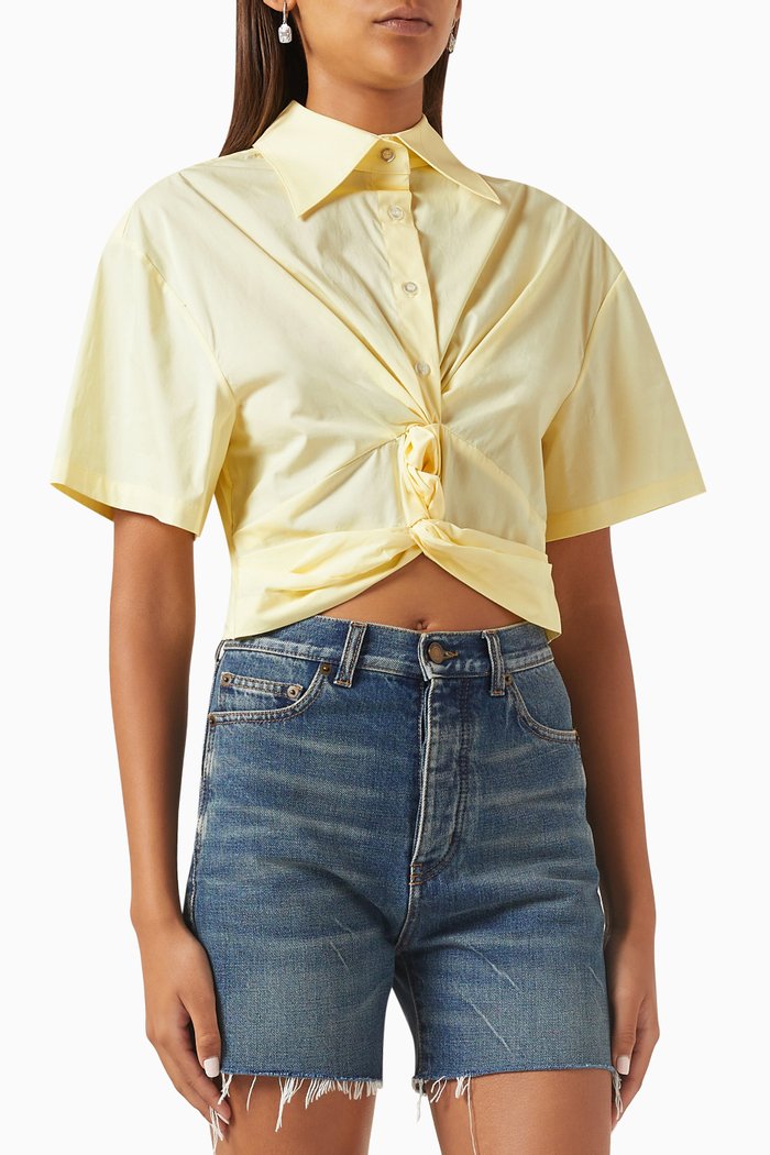 

Abby Tie-front Crop Shirt in Organic Cotton, Yellow