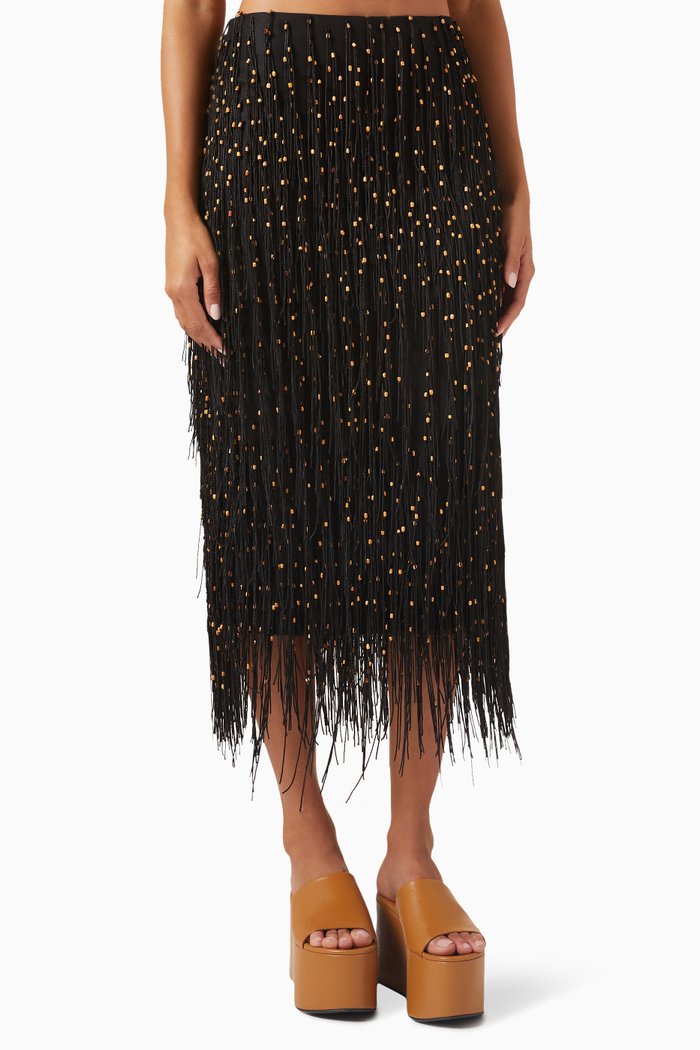 

Kitty Beaded Midi Skirt in Nylon, Black